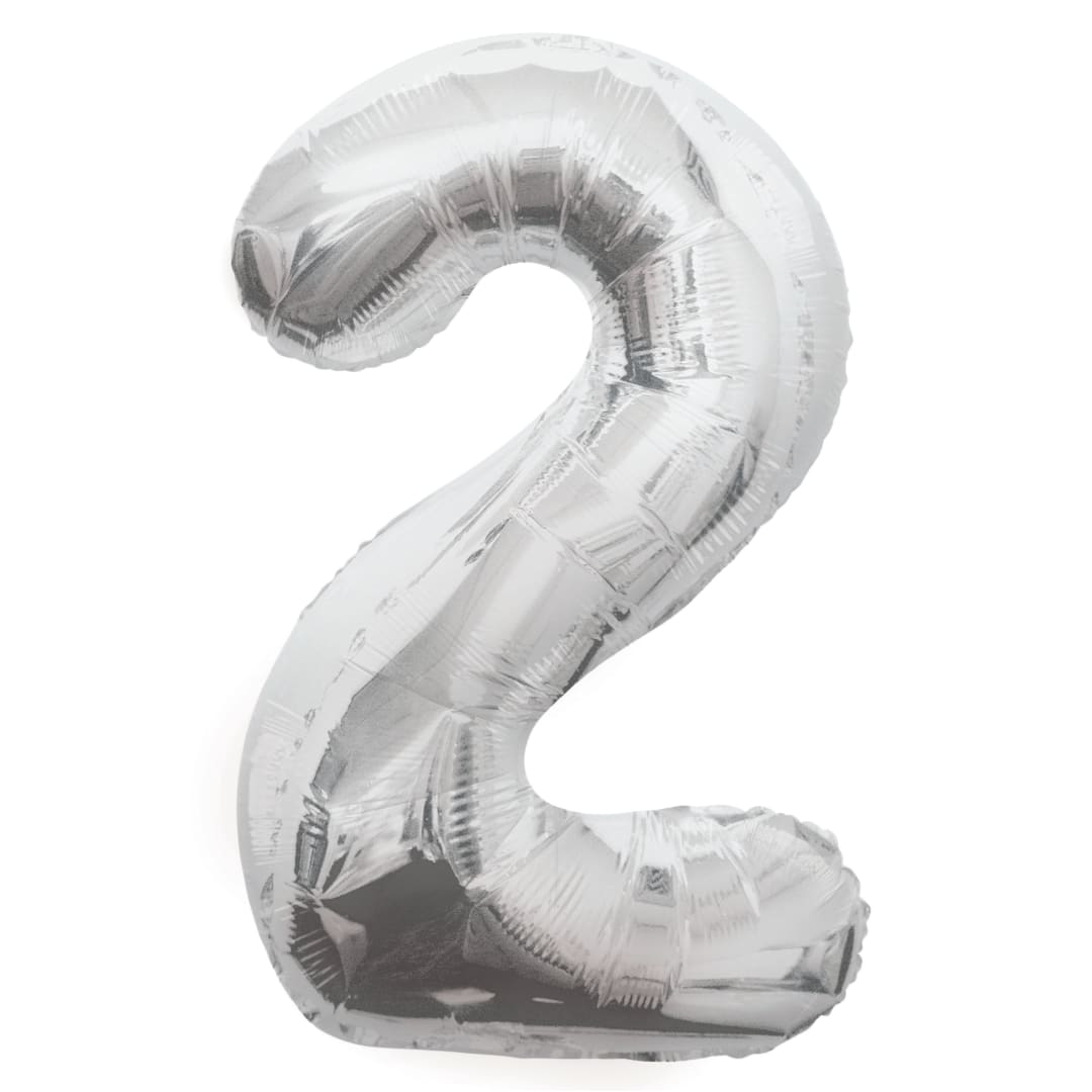 Silver Number 2 Shaped Foil Balloon 34", Packaged