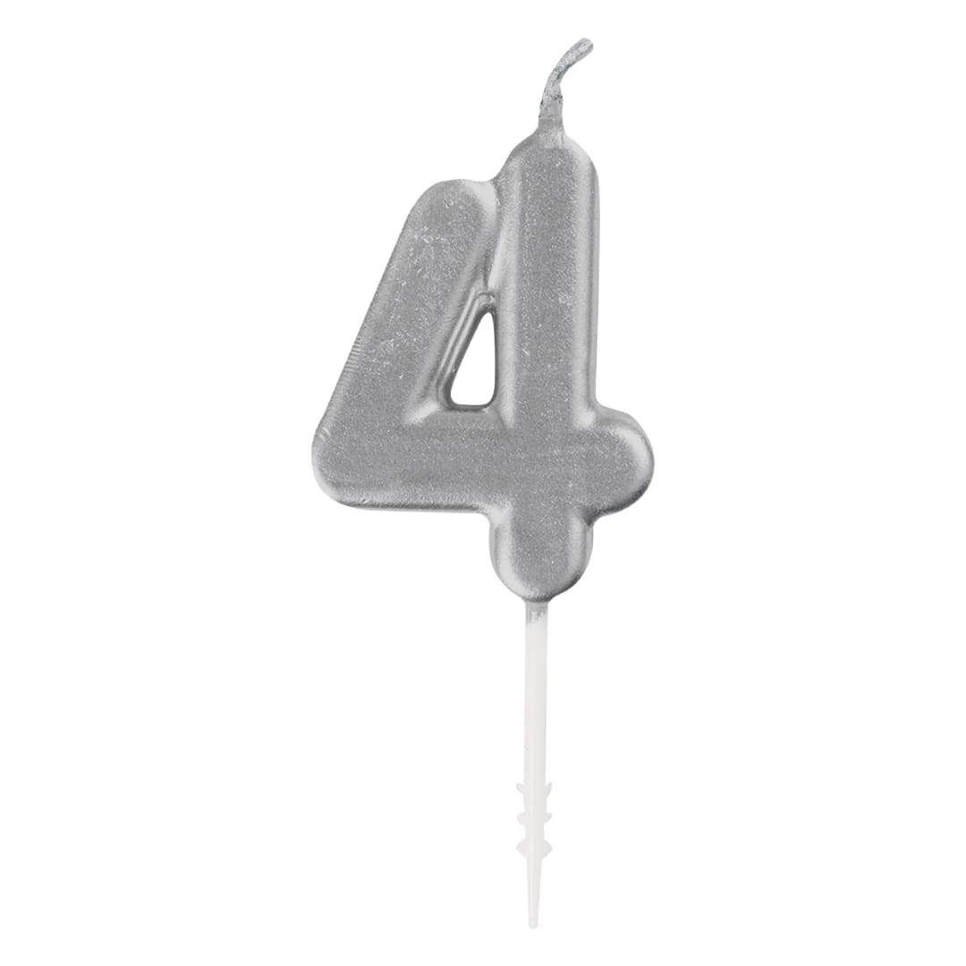 Mini Metallic Silver Number 4 Pick Birthday Candle