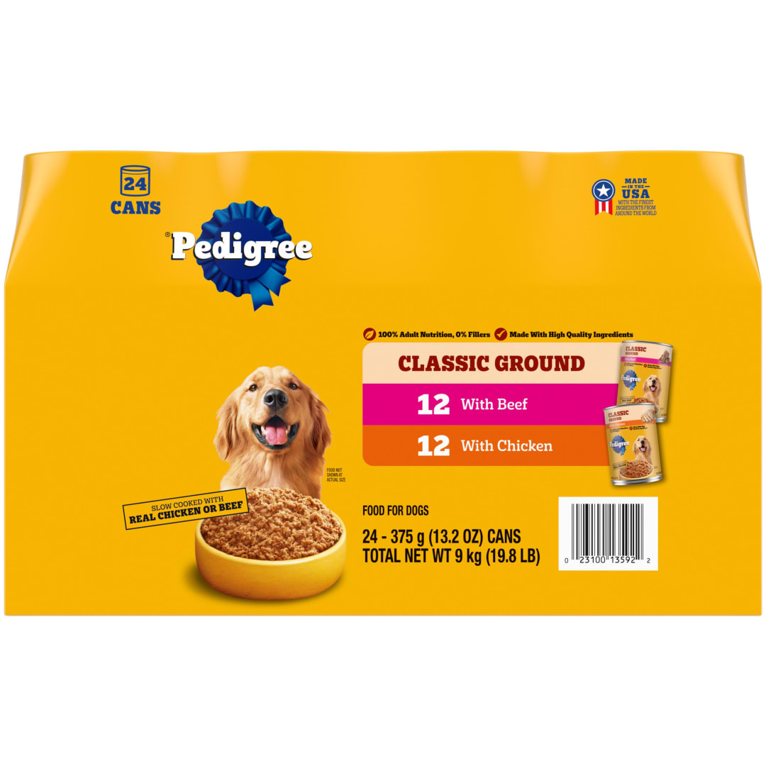 PEDIGREE CHOPPED GROUND DINNER Adult Canned Soft Wet Dog Food Variety Pack, with Chicken and with Beef, 13.2 oz. Cans 24 Pack