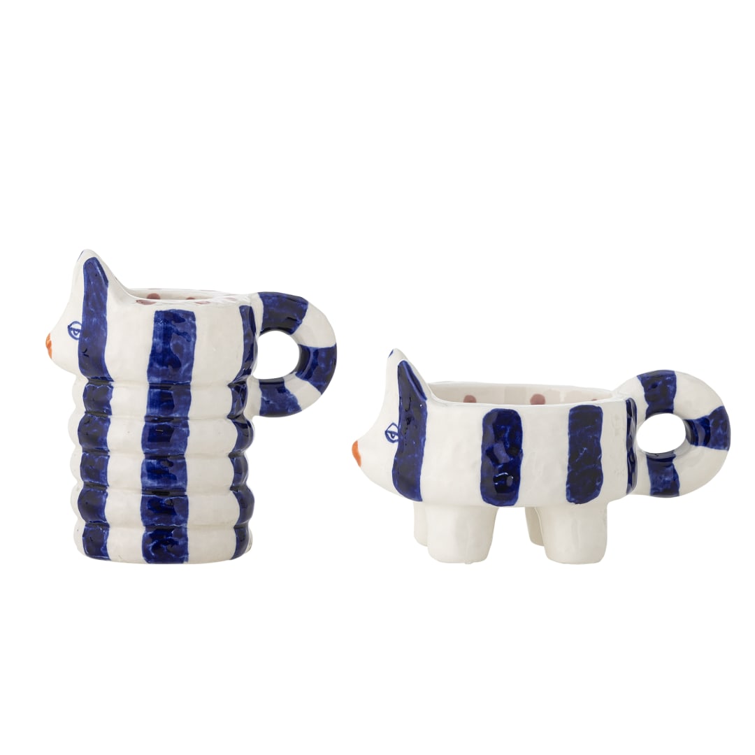 82062663 - Caty Candle Holder, Blue, Stoneware STOCK: 300