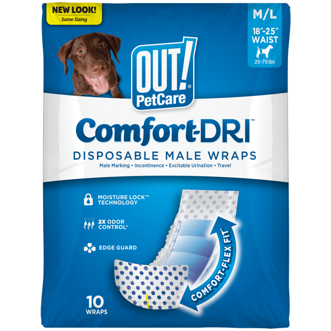 OUT! PetCare Disposable Male Dog Wrap, M/L, 10 Count