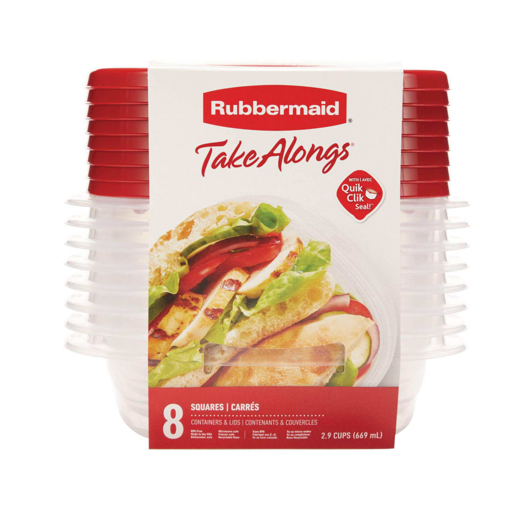 Rubbermaid® TakeAlongs® Food Storage Containers, Set of 8 (16 Pieces Total), 2.9 Cup Square, Ruby | Great for Meal Prep, Lunch for Adults & Kids, Bento Box Style | Reusable & Stackable