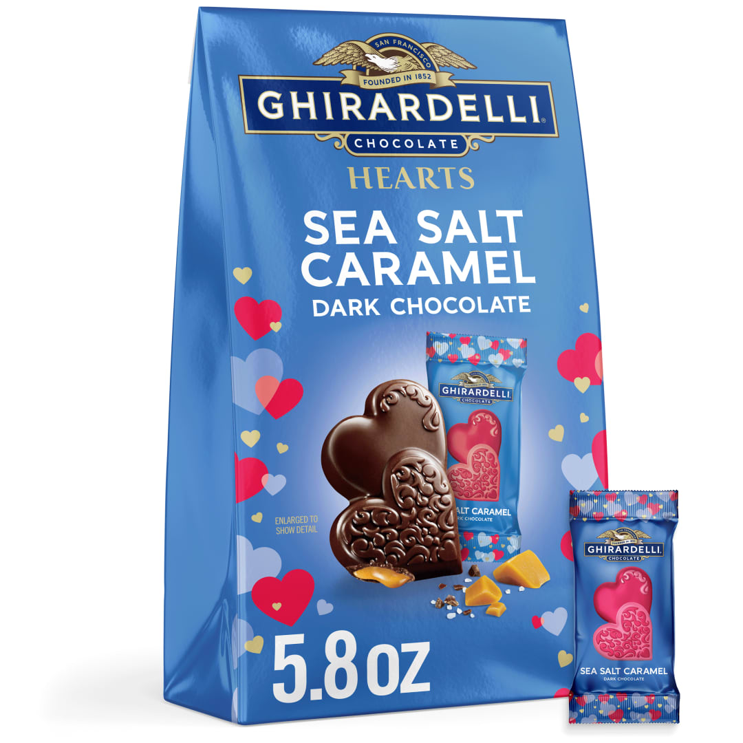 GHIRARDELLI Sea Salt Caramel Dark Chocolate Hearts, 5.8 oz Bag