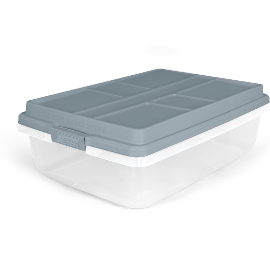 Hefty 40 Qt. Clear Storage Bin with Smoke Blue HI-RISE Lid