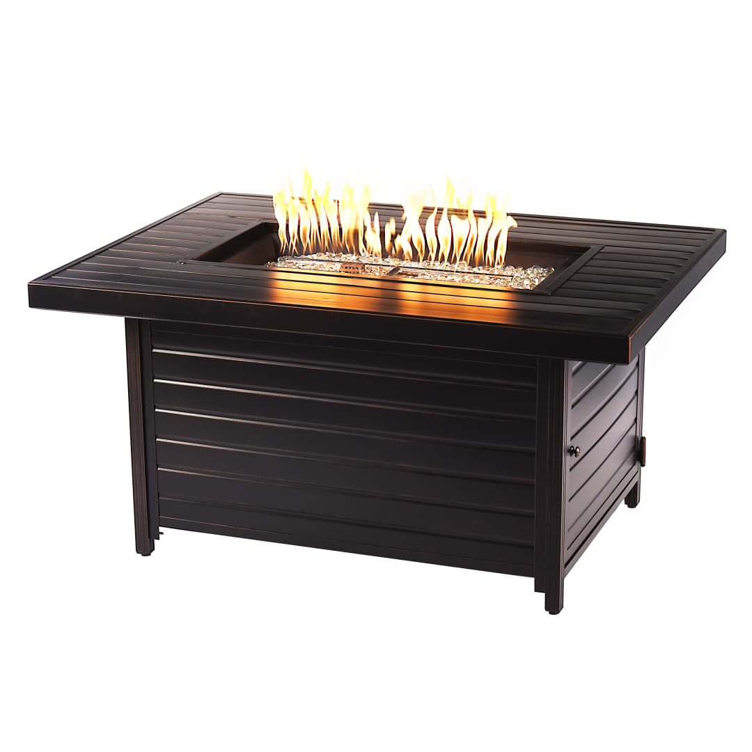 Rectangular 48 in. x 36 in. Aluminum Propane Fire Pit Table, Glass Beads, Two Covers, Lid, 55,000 BTUs in Copper Finish