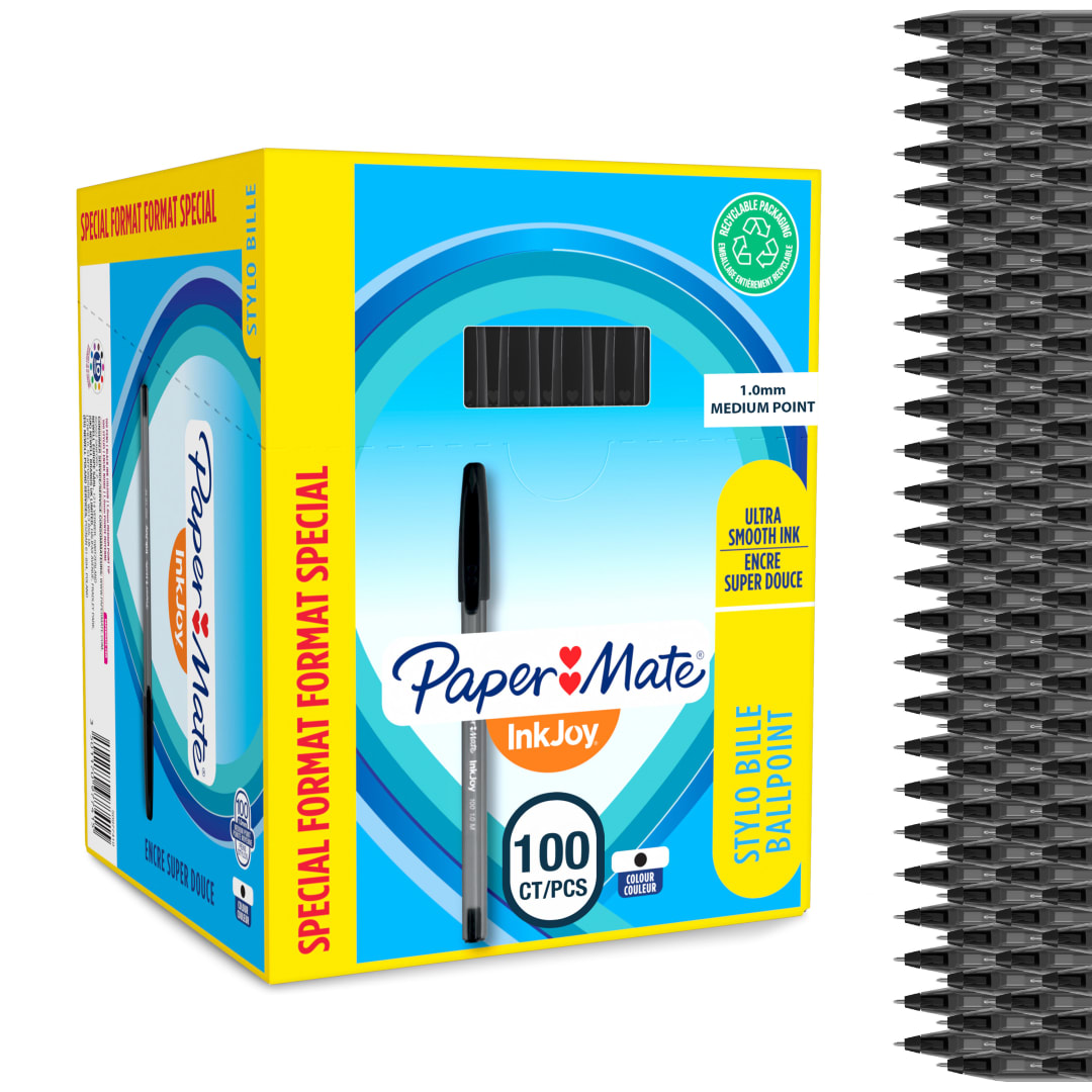 Paper Mate InkJoy 100ST Bolígrafo con capuchón | punta mediana (1,0 mm) | negro | caja de 100