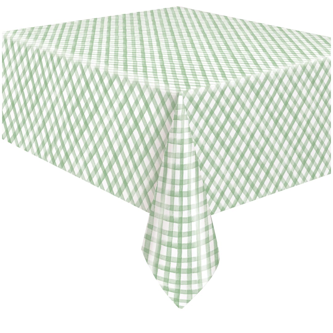 Green Gingham Flannel Backed Vinyl Table Cover, 54" x 84"