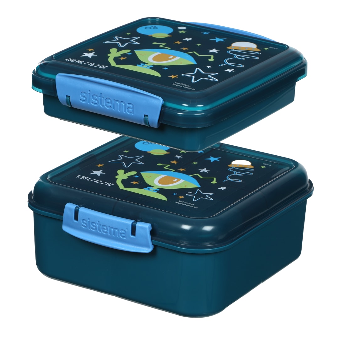 Sistema Expressions Set de Fiambreras Infantiles | Bento Cube (1,25L) y Sándwich box (450ml) | Alien Laguna