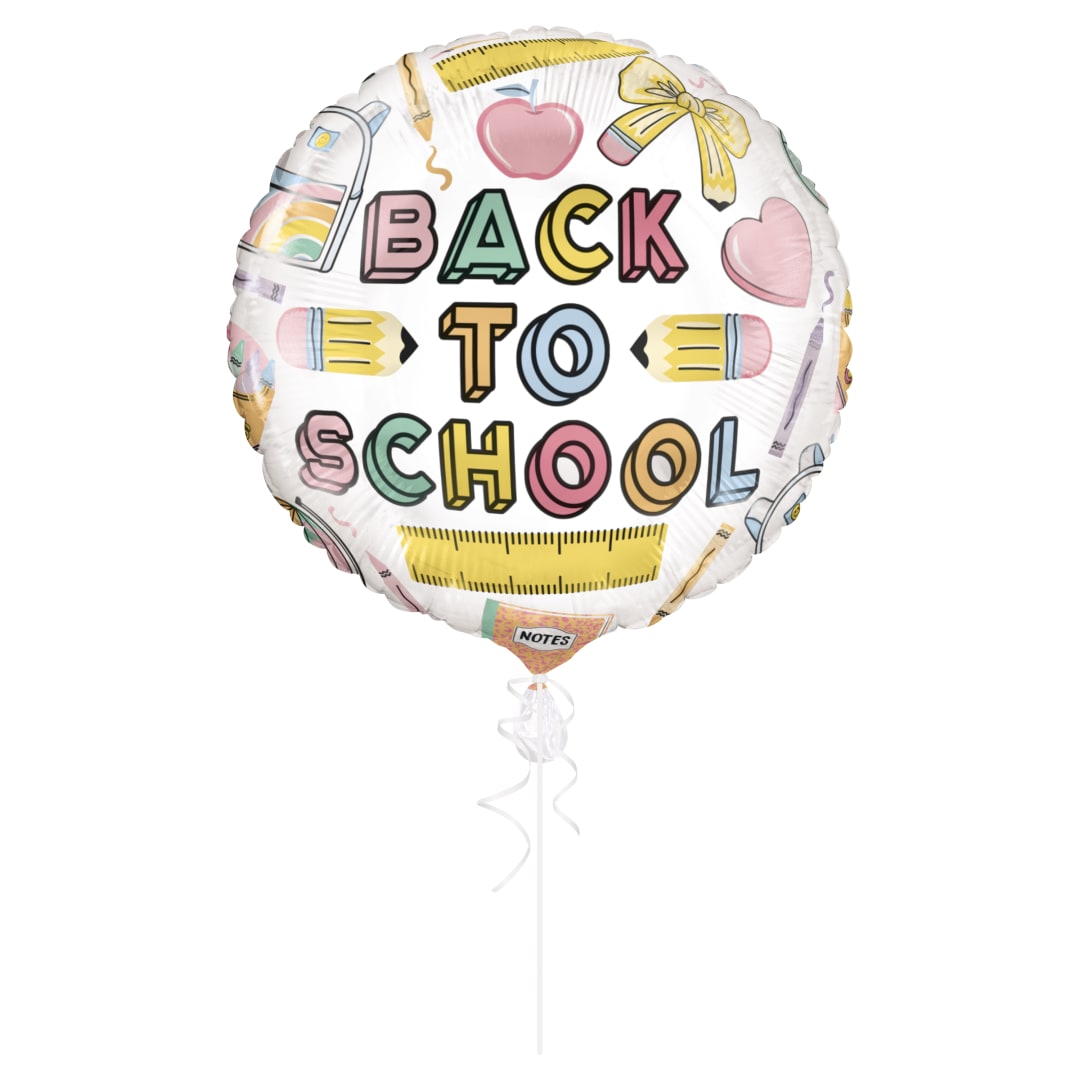 Back to School Round 18" Foil Balloon - Bulk with Ribbon