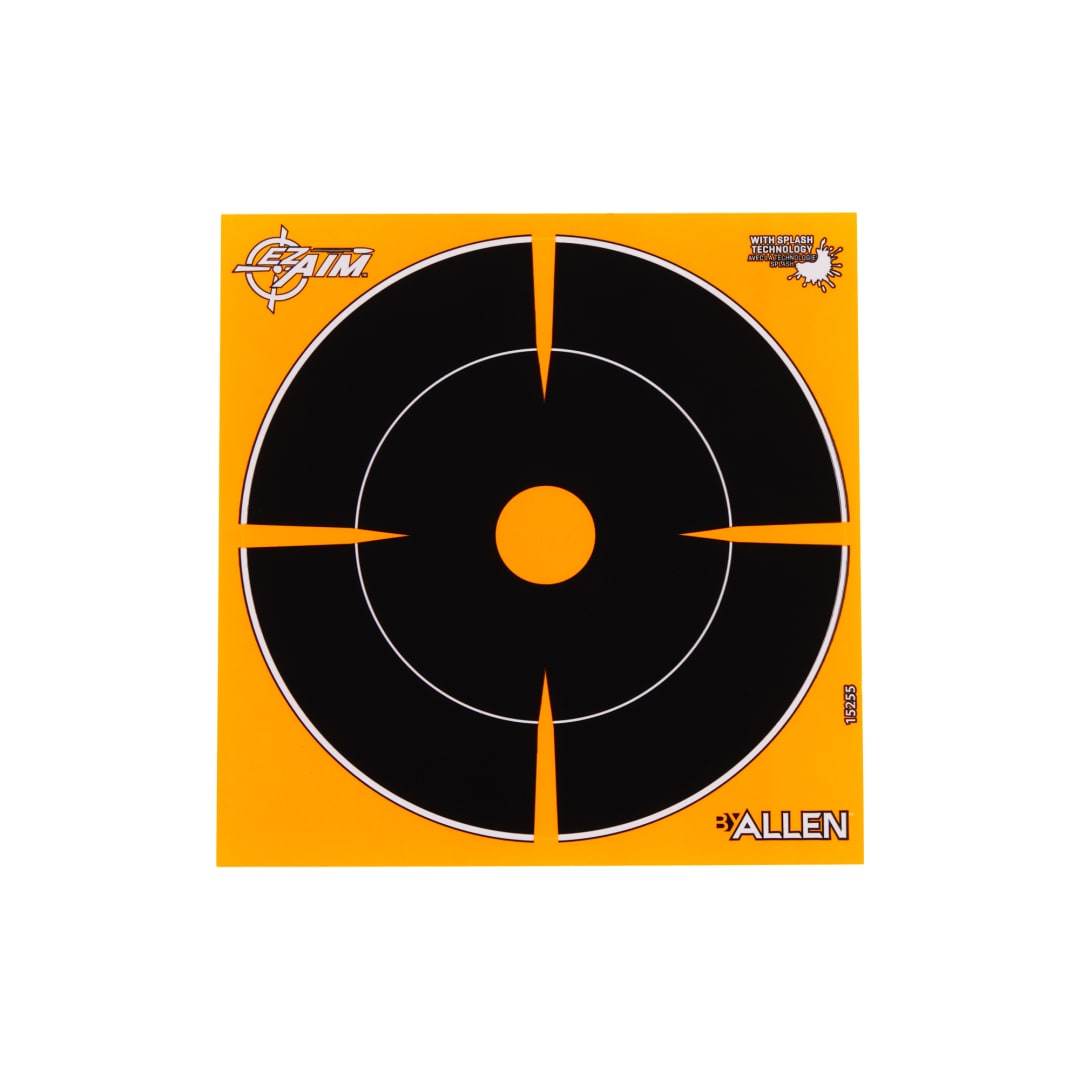 EZ Aim® Adhesive Splash Reactive Paper Shooting Targets, Bullseye, 6"W x 6"H, 12-Pack, Black/Orange
