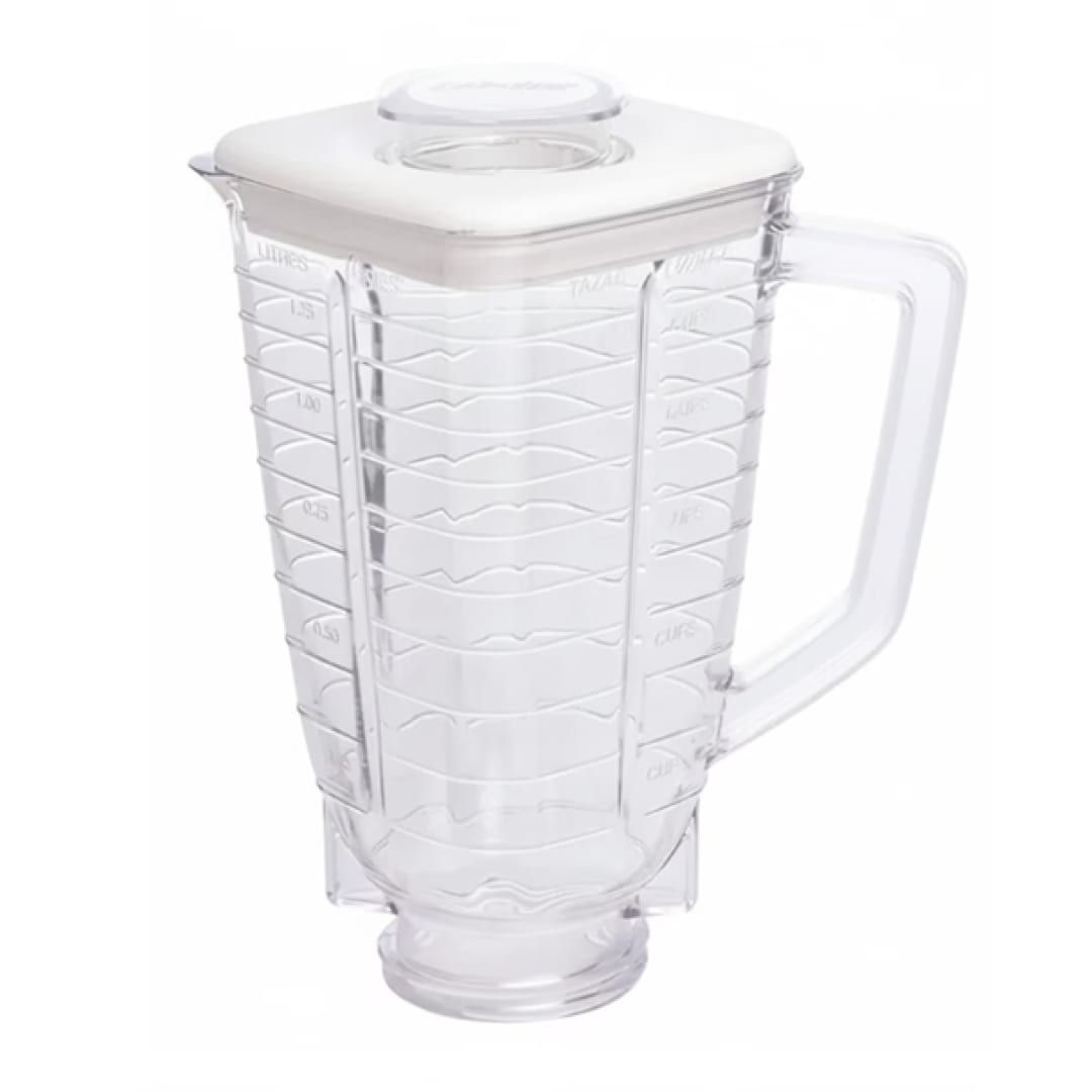Vaso para Licuadora Oster de Plástico 1.25L (5 Tazas) con Tapa Blanca y Copa Medidora, BPA Free, Apto para Lavavajillas - 4890011805