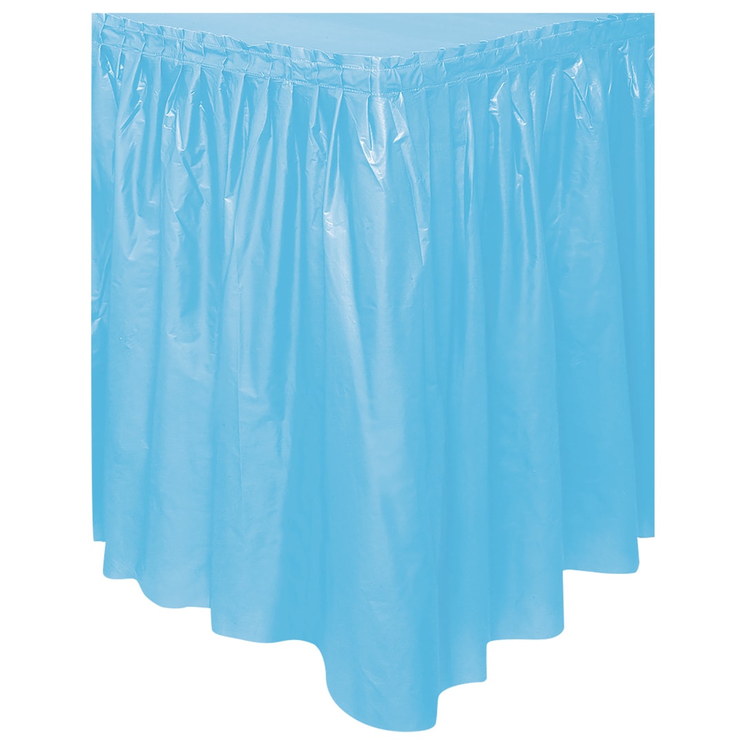 Powder Blue Solid Plastic Table Skirt, 29" x 14 ft