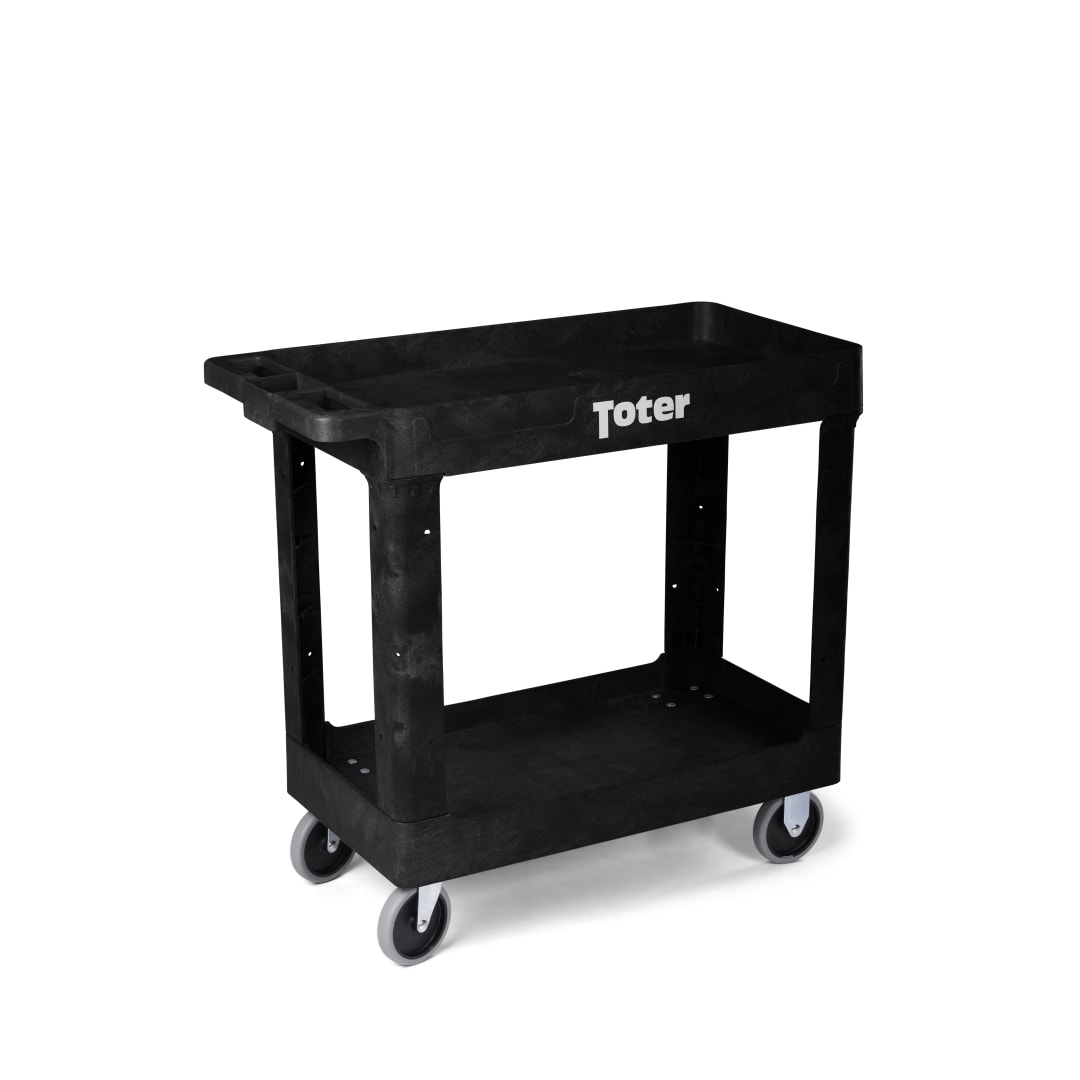 Material Handling Utility Cart with Lipped Top and Straight Handle (L) 34.5" x (W) 16.5" x (H) 32.5" - Black