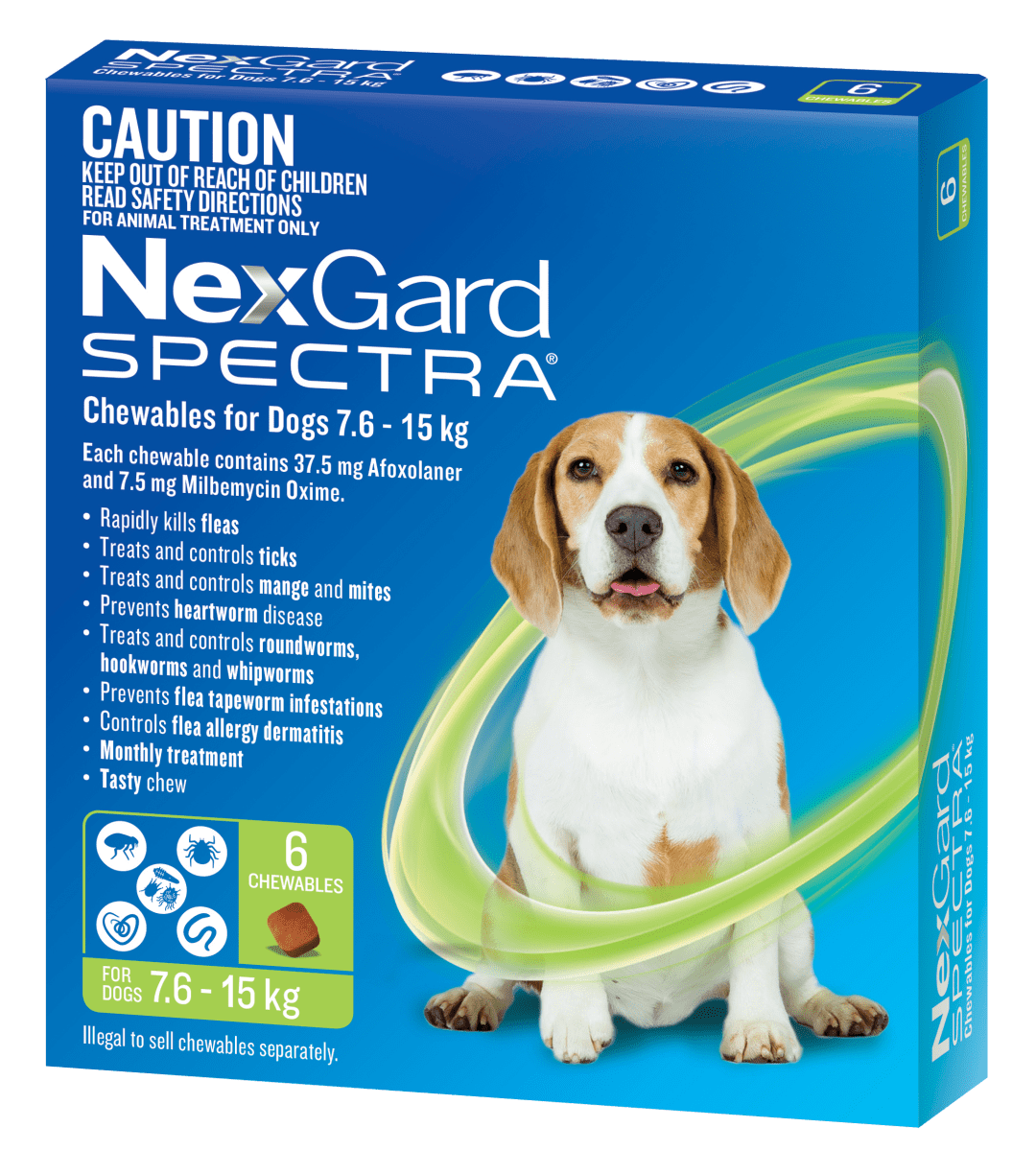 NexGard SPECTRA Chews for Dogs, Green, Medium Dog (7.6 - 15kg)