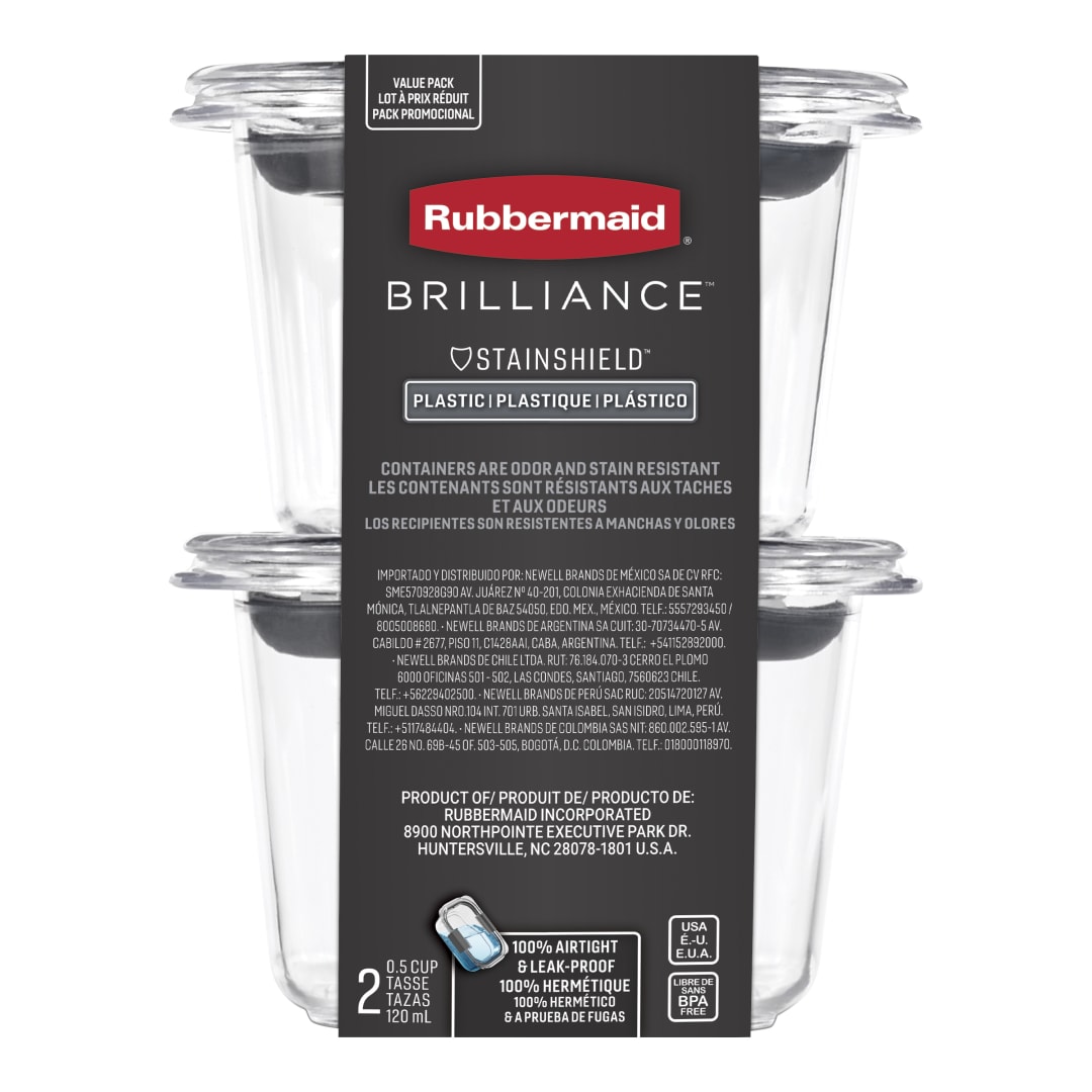 Rubbermaid® Brilliance® Plastic Food Storage Container, 118 mL (0.5 Cup), 2 Pack