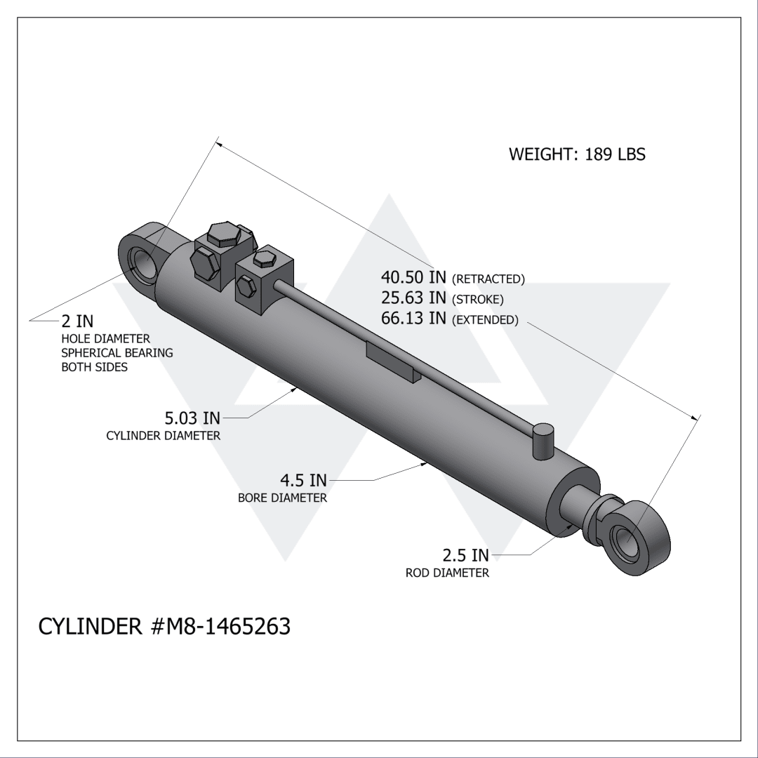 Wastebuilt® Replacement for McNeilus Front End Loader 2 Sphere Arm Cylinder (4.5" X 2.5" X 25.63")