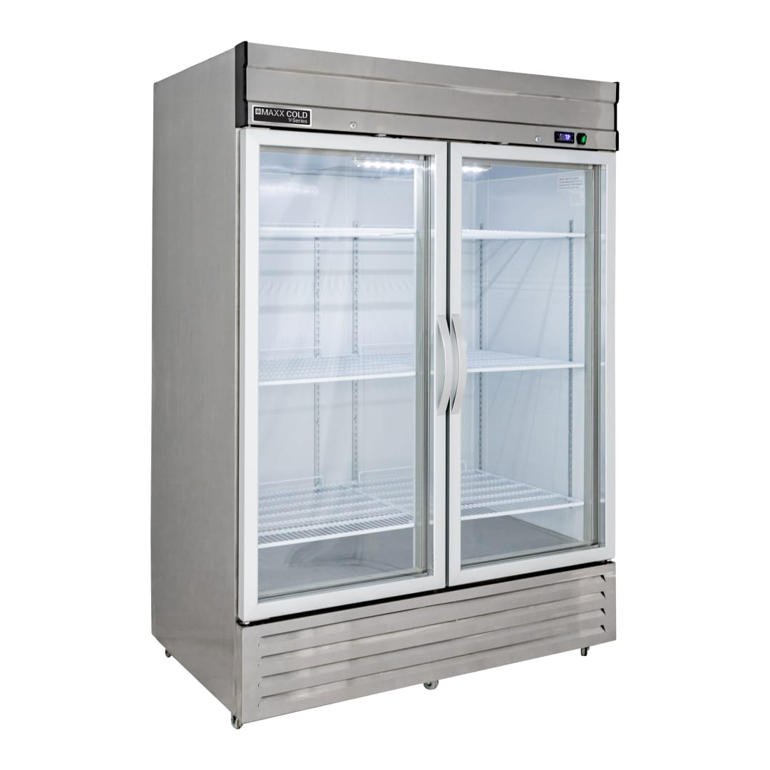 Maxx Cold V-Series 2 Glass Door Reach-In Refrigerator, Bottom Mount, 54"W, 42 cu. ft. Storage Capacity, in Stainless Steel (MVR-49GDHC)