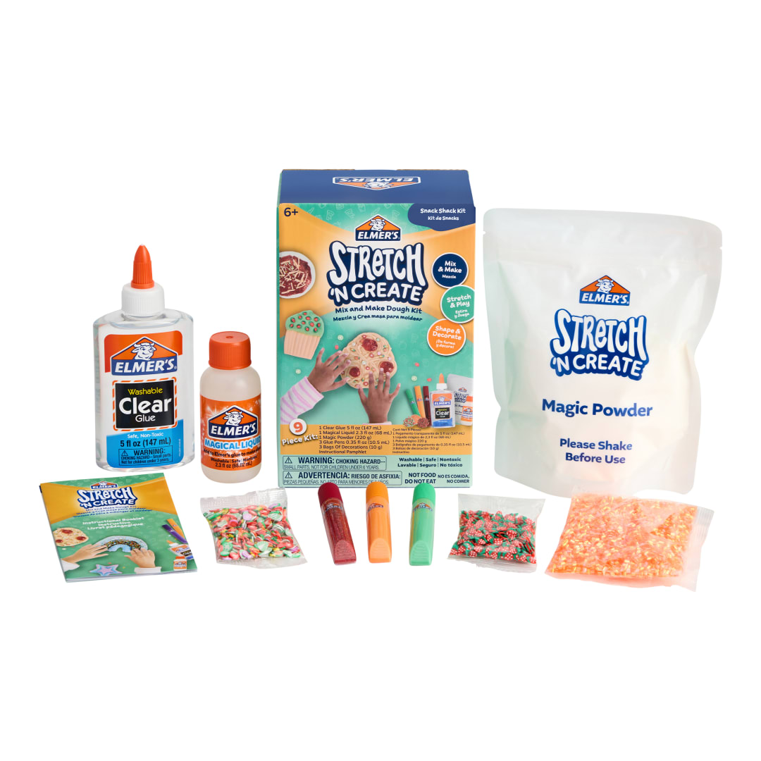Elmer’s® Stretch N’ Create Kit de Masa, Crea Tu Propia Masa, 3 Maneras de Jugar, Kit de Snacks, 9 Piezas