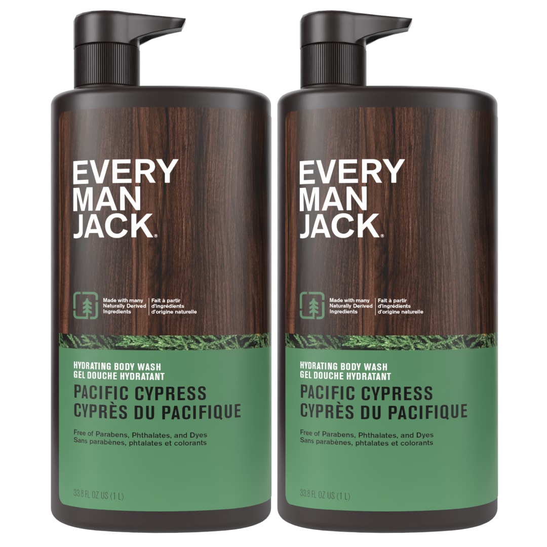 Every Man Jack Pacific Cypress Mens Body Wash for All Skin Types - Cleanse, Hydrate, and Smell Great - Free of Parabens, Phtalates, and Dyes - 33.8 fl oz (2 Pack)