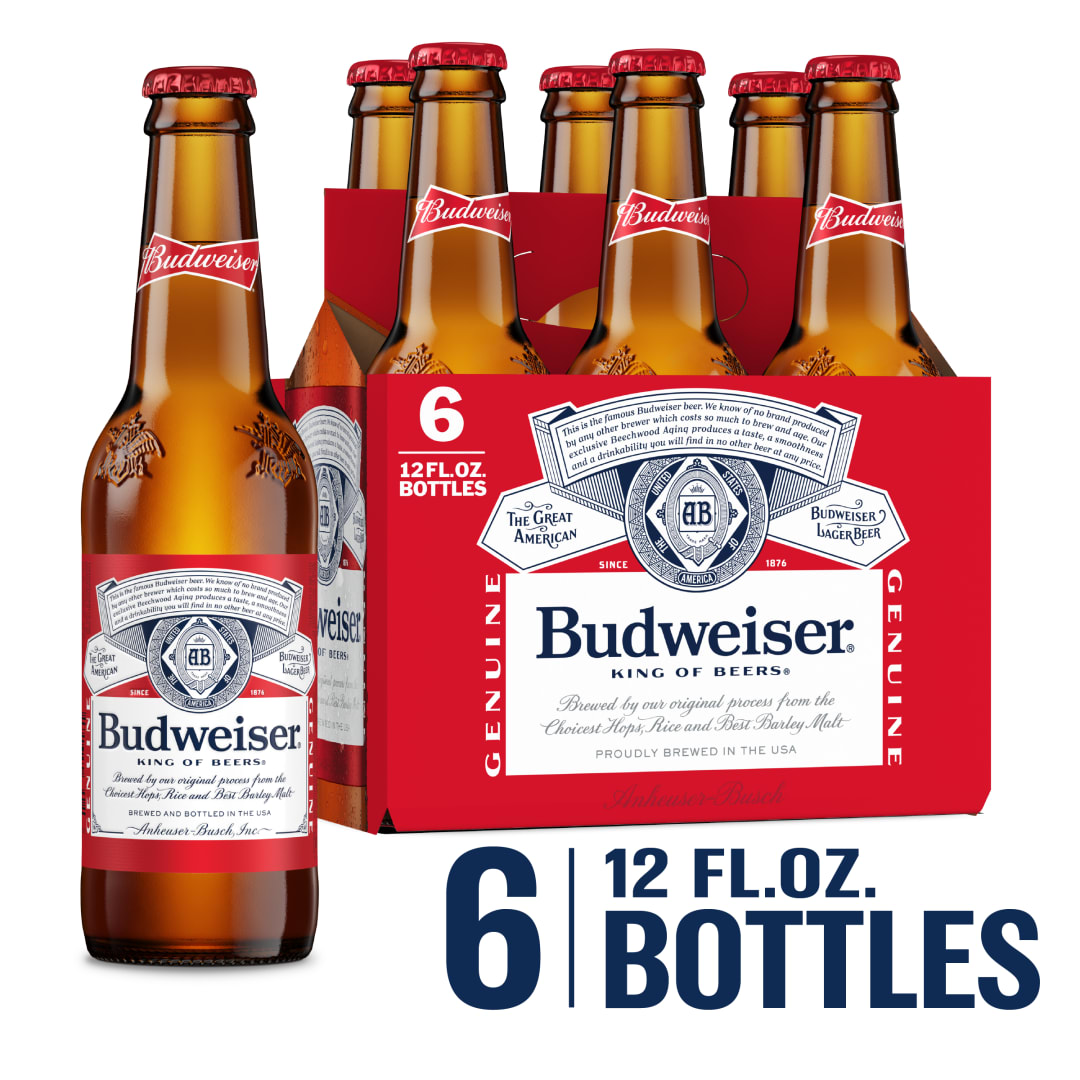 Budweiser Beer, 6 Pack Beer, 12 FL OZ Bottles, 5% ABV
