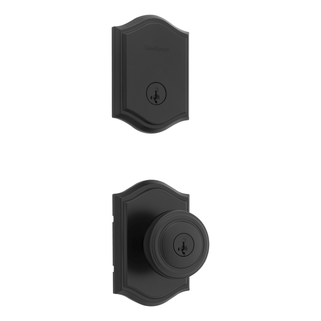 Henrik Arched Keyed Entry Door Lever with Deadbolt Combo Pack in Matte Black featuring SmartKey Security