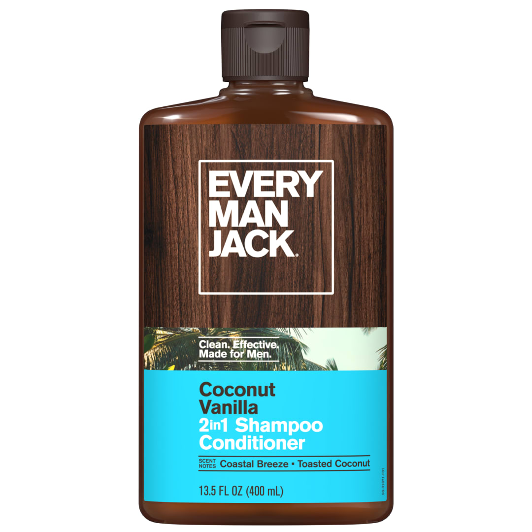 Every Man Jack Coconut + Vanilla Daily 2-in-1 Shampoo and Conditioner for Men, Naturally Derived, 13.5 oz