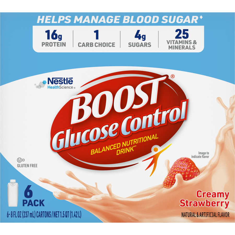 BOOST Glucose Control Nutritional Drink Protein Shakes, Creamy Strawberry, 8 fl oz, 6 Pack