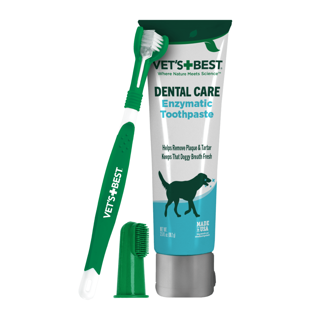 Vet’s Best Dog Toothbrush and Enzymatic Toothpaste Set - Teeth Cleaning and Fresh Breath Kit with Dental Care Guide - Vet Formulated