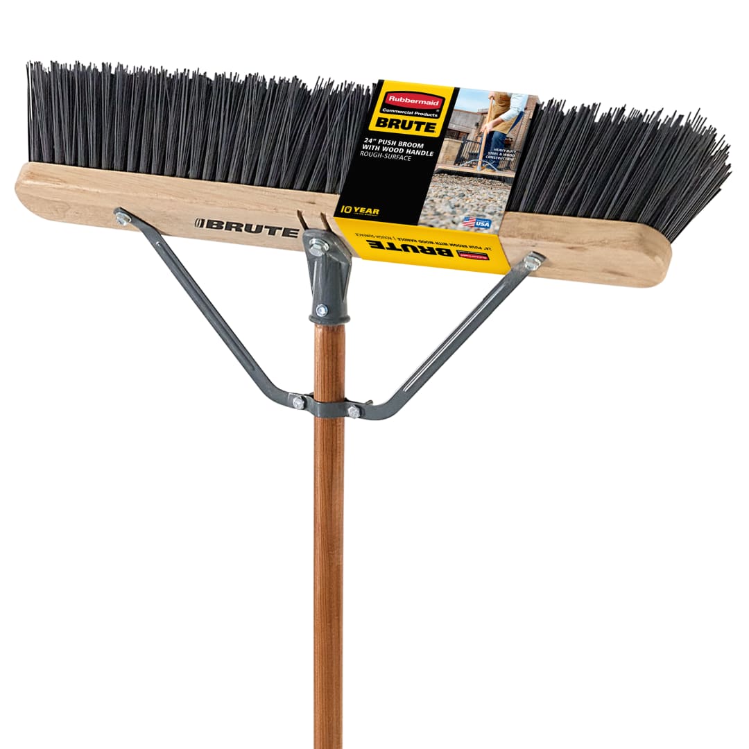 BRUTE 24 in. Rough Surface Push Broom with Wood Handle