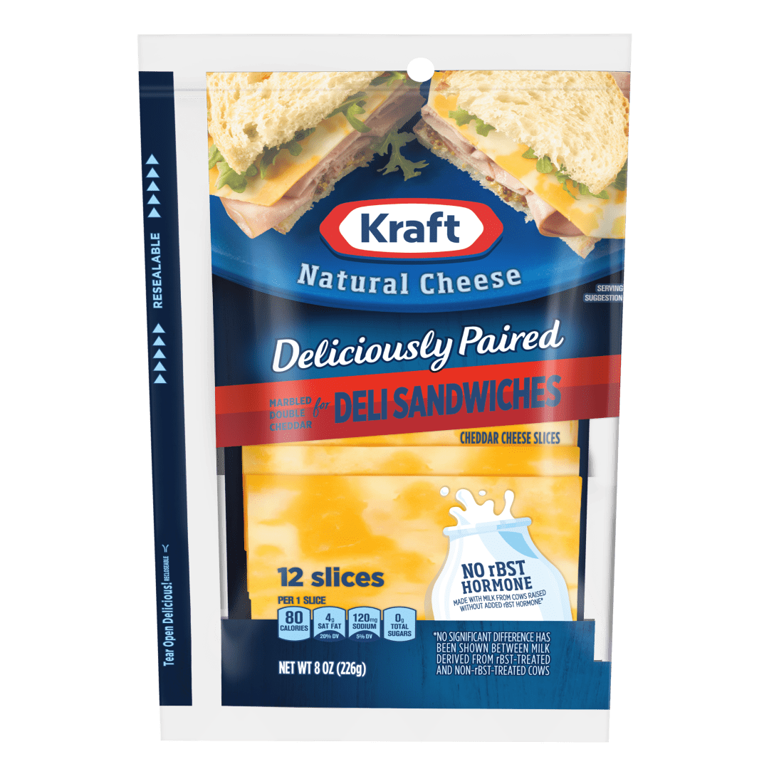 Kraft Deliciously Paired Double Cheddar Cheese Slices for Deli Sandwiches, 12 ct Pack