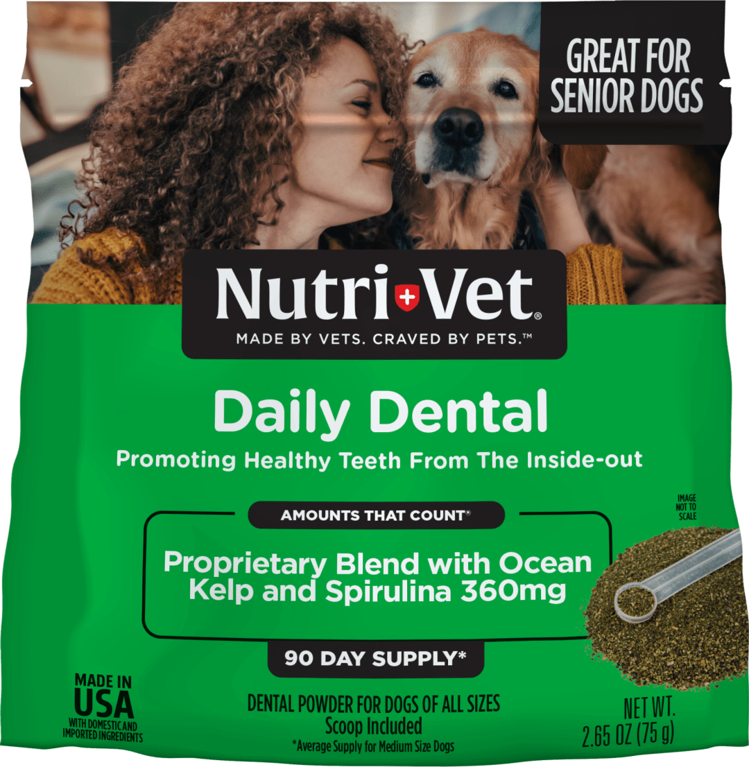 Nutri-Vet Daily Dental Powder for Dogs - Promotes Healthy Teeth, Gums, and Fresh Breath - Teeth Cleaning Powder - Natural Ingredients including Ocean Kelp and Spirulina Algae - 90 Day Supply - 2.65 Oz