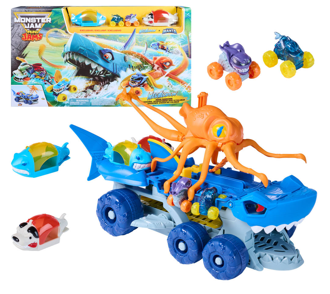 Monster Jam Mini Jams Megalodon Squid Takedown Monster Trucks Playset