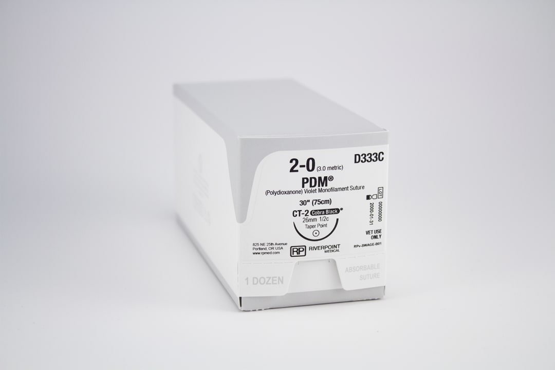 PDM PDO Suture, USP 2-0 with 26mm CT-2 Taper Point 1/2 Circle Cobra Black Needle, Violet, 75cm, Sterile