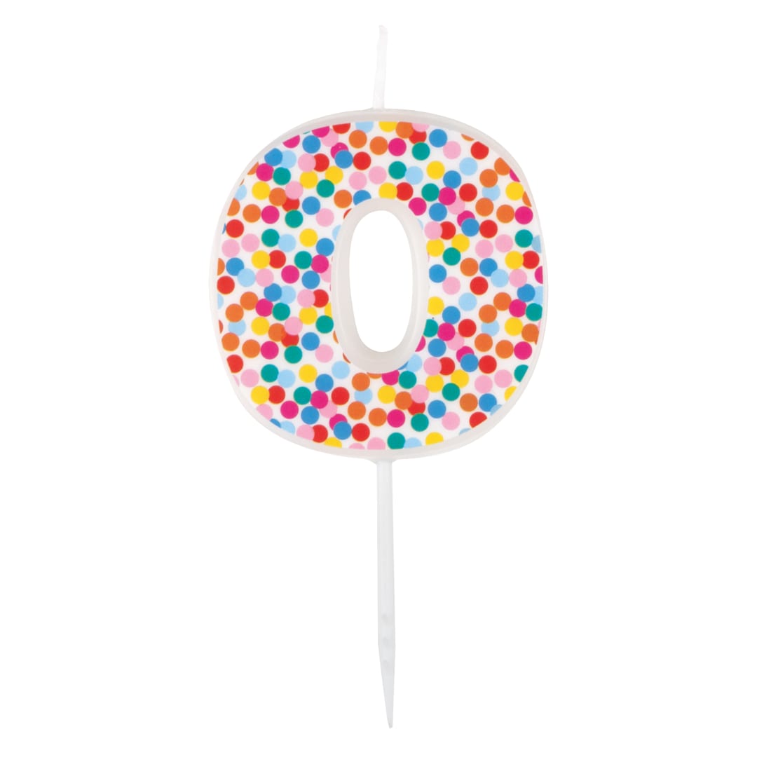 Packed Party Number 0 Confetti Patterned White Pick Birthday Candle