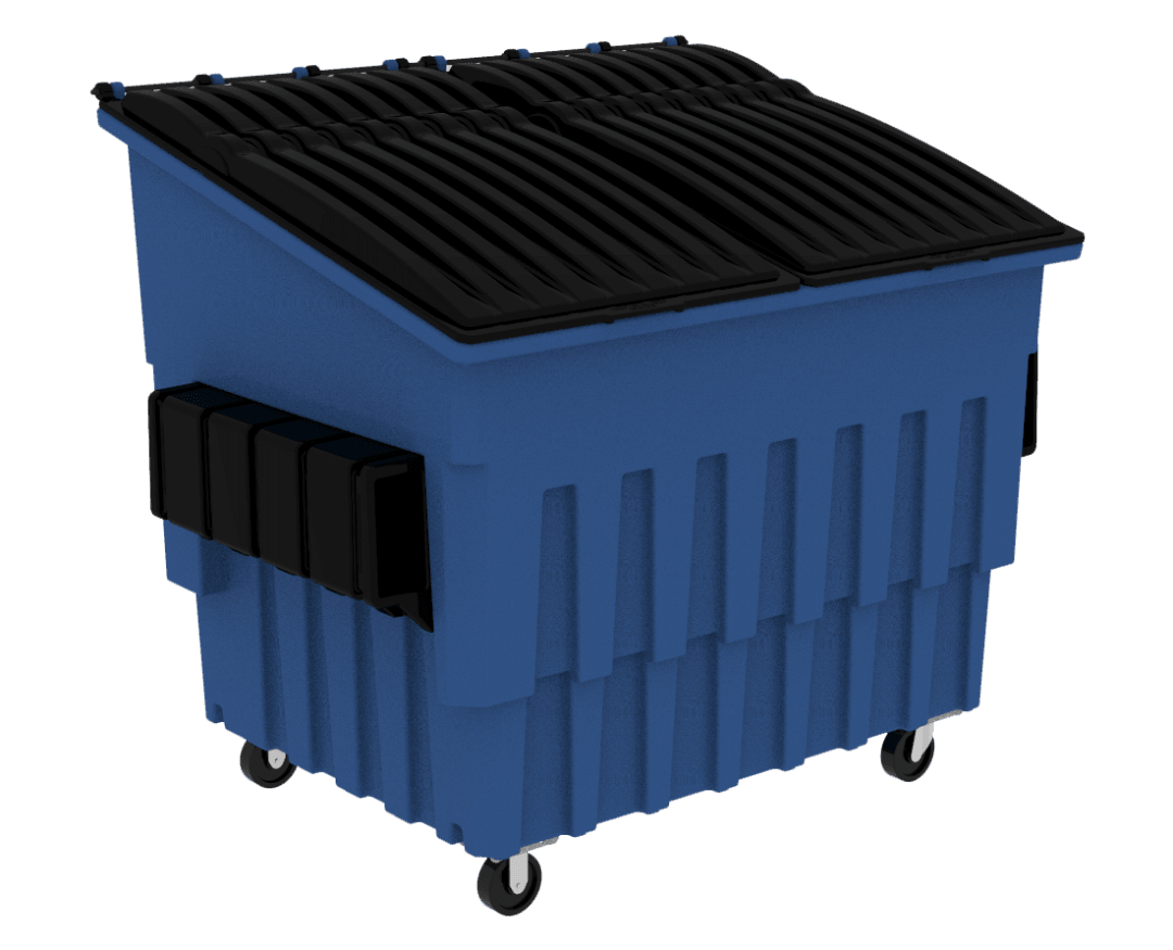 4 Cubic Yard 2000 lbs. Capacity Front Load Container (2 Standard Casters and 2 Swivel Casters) - Waste Blue