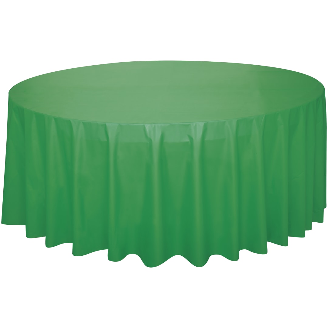 Emerald Green Solid Round Plastic Table Cover, 84"