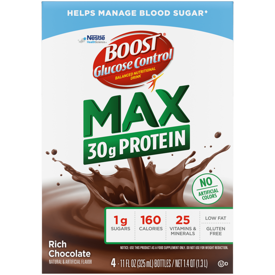 BOOST Glucose Control Max 30g High in Protein Nutritional Drink Shakes, Rich Chocolate, 11 fl oz, 4 Pack