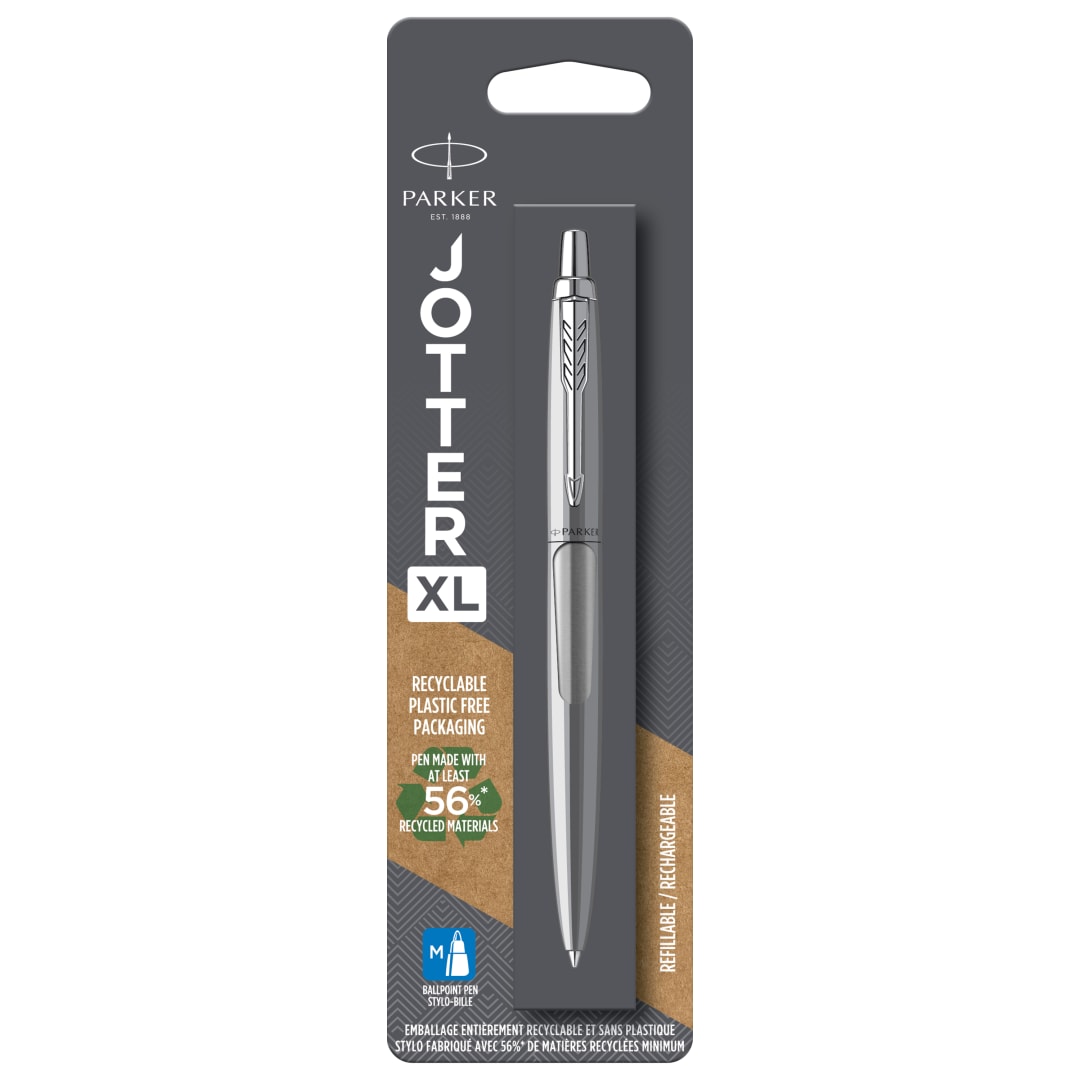 Parker Jotter XL bolígrafo | acero inoxidable monochrome | punta mediana | tinta azul