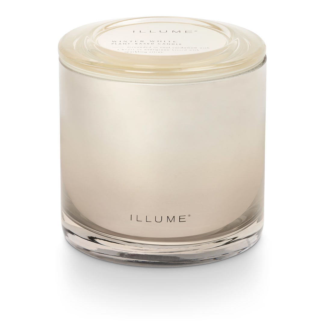 4626133300 - Winter White Statement Glass Candle, White, STOCK: 102
