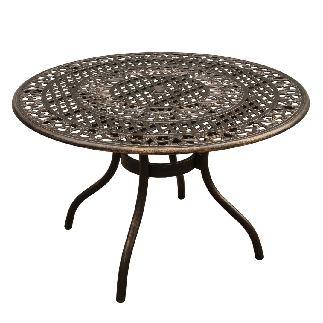 Ornate Traditional Outdoor Mesh Lattice Aluminum 48 inch Bronze Round Dining Table