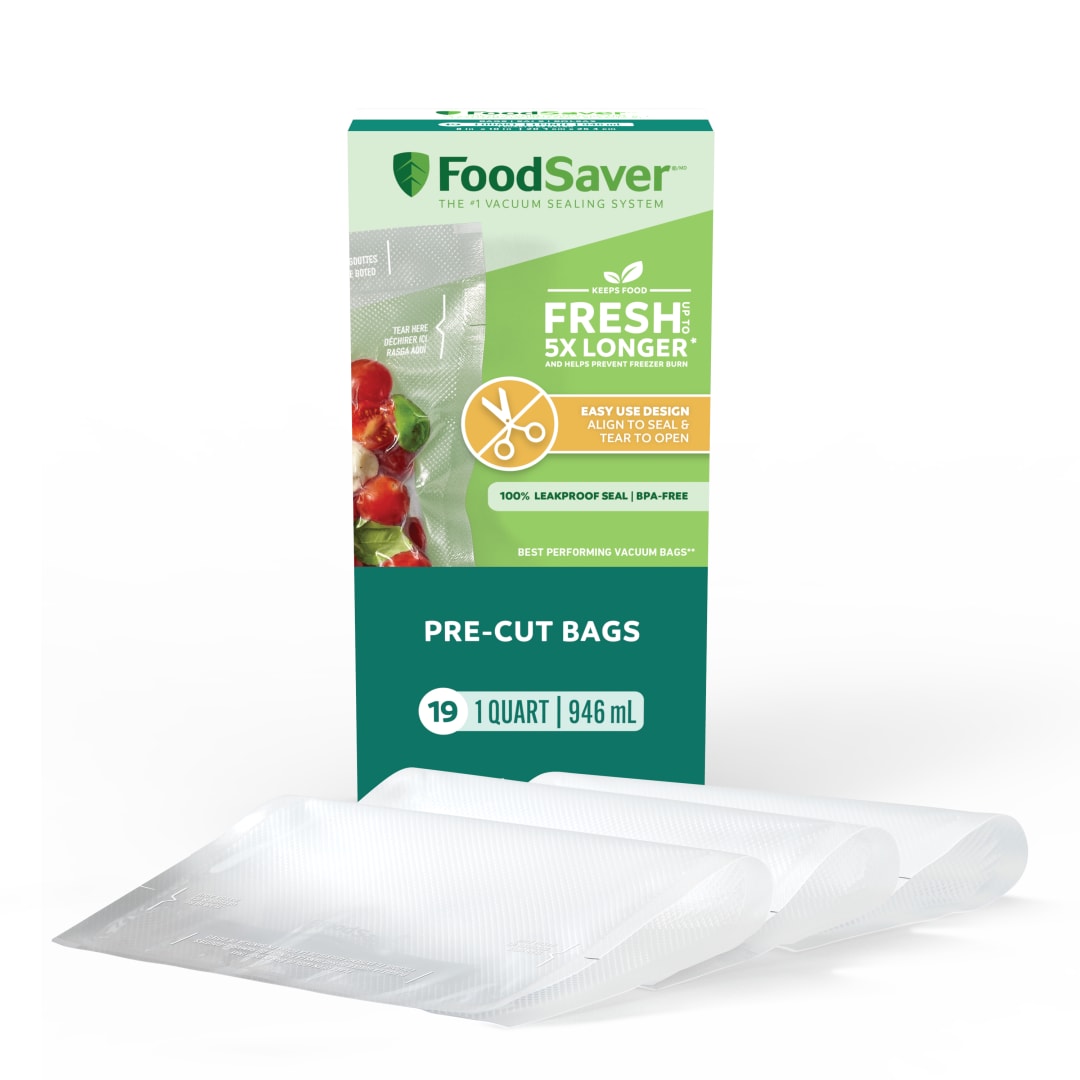 FoodSaver Quart Vacuum Seal Bags, 19 Count Pre-Cut BPA-Free Freezer Bags, Align to Seal & Tear to Open for Food Storage, Sous Vide, and Meal Prep