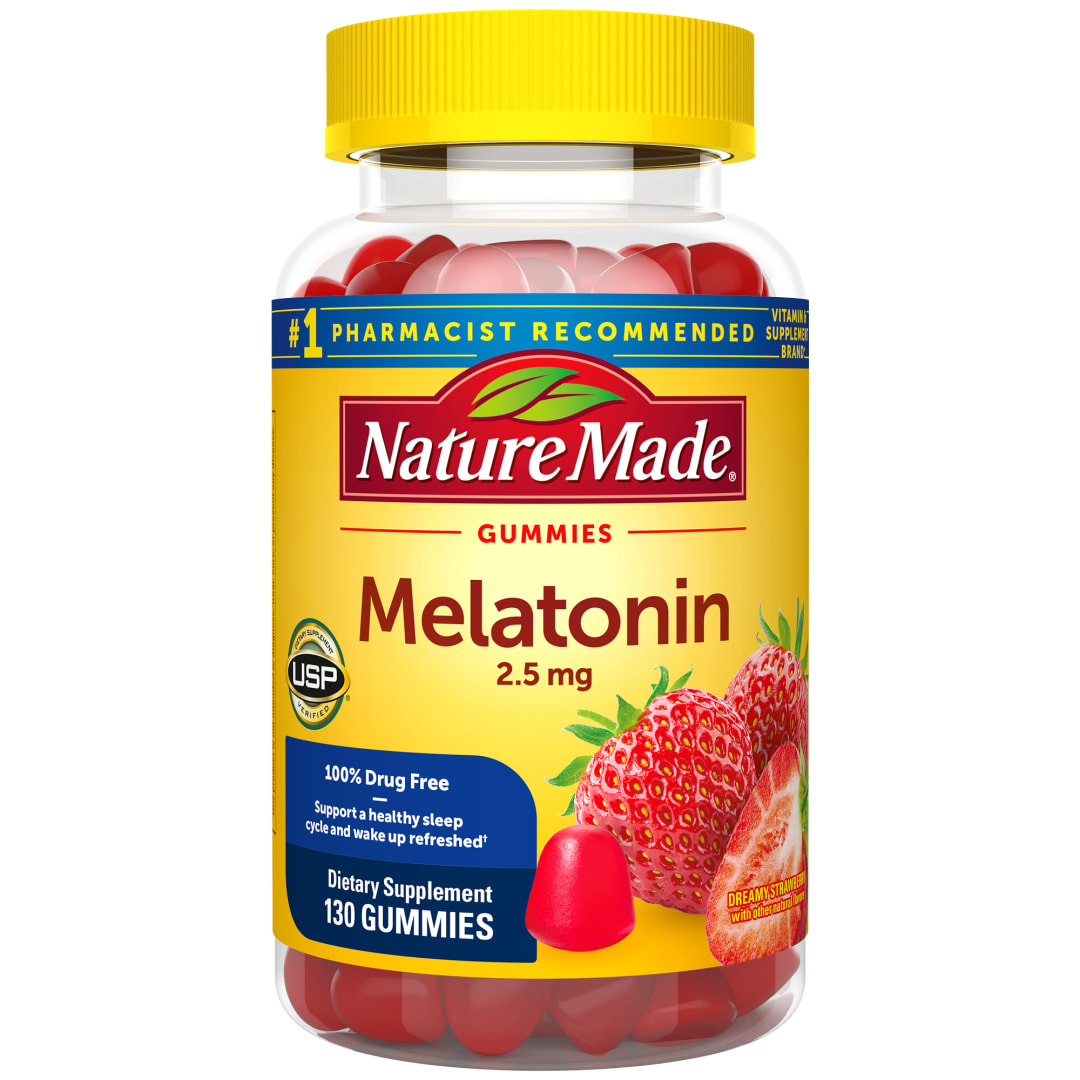 Nature Made Melatonin Gummies 2.5 mg, 100% Drug Free Sleep Aid for Adults, Melatonin Supplement 130 Count, 130 Day Supply