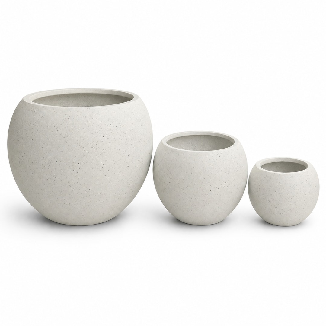 Set of 3 Smooth Round Polystone Indoor/Outdoor Planters, White