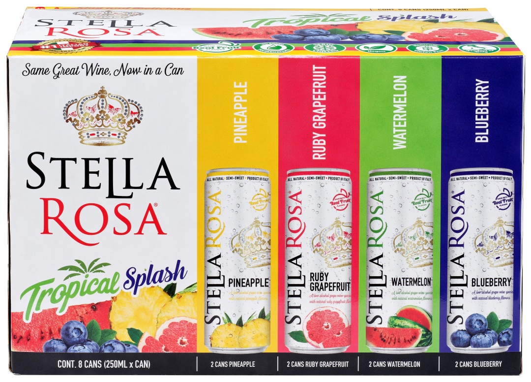 Stella Rosa Tropical Splash Semi-Sweet Wine Variety Pack: Watermelon, Pineapple, Grapefruit, Blueberry 8pk/250 ml