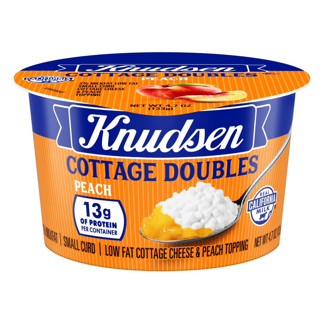 Knudsen's Cottage Cheese Doubles With Peach, Lowfat 2% Milkfat, 4.7 oz Cup, 13 g of Protein Per Serving