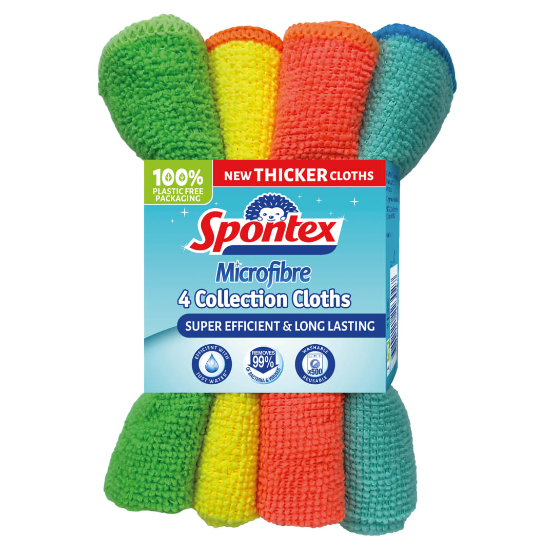 Paño de Limpieza de Microfibra Spontex Microfibre Collection | Bayetas Microfibras Multiusos de Tamaño 30 x 30 cm | 4 Trapos de Cocina