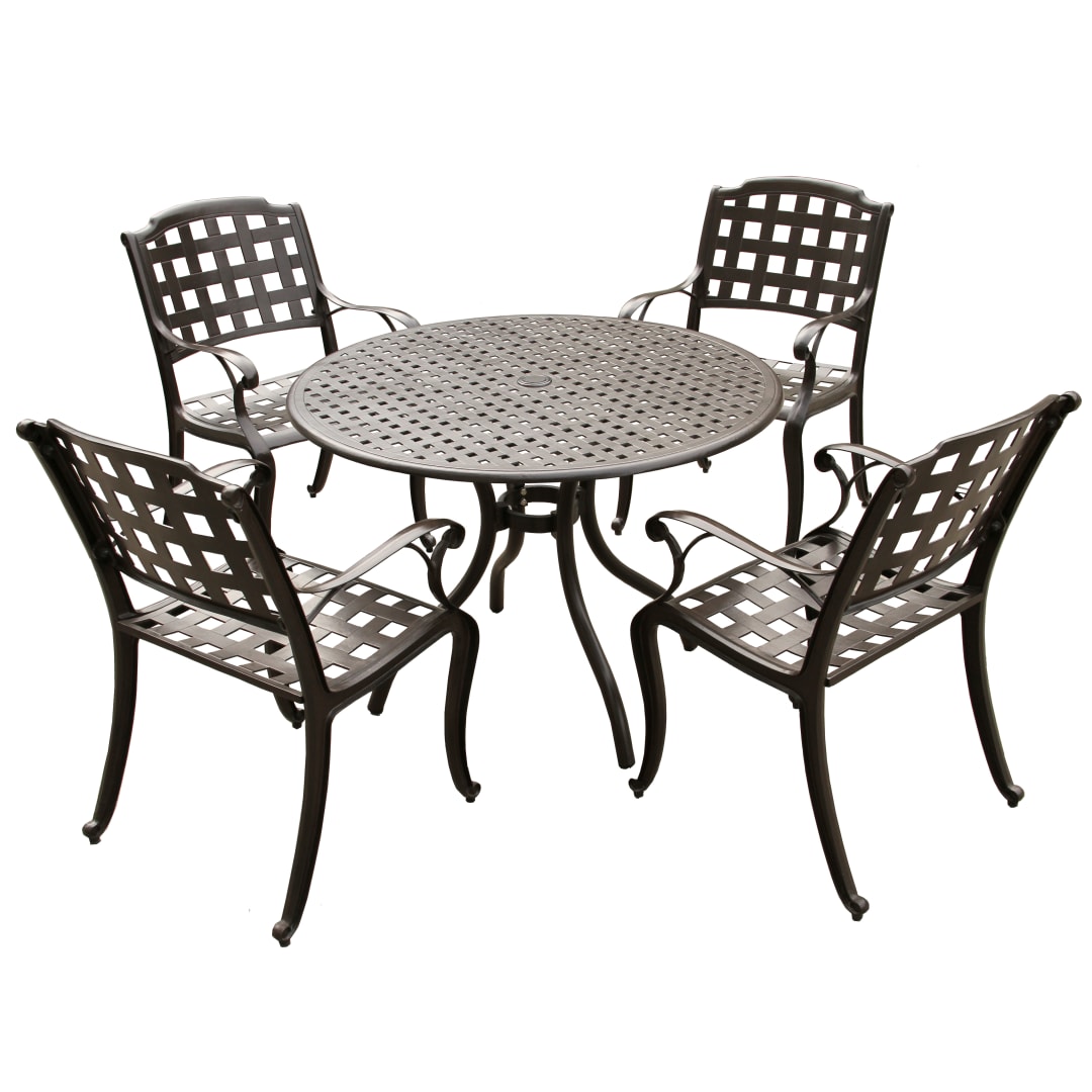 Modern Ornate Outdoor Mesh Aluminum 42-in Brown Round Patio Dining Set with Four Chairs