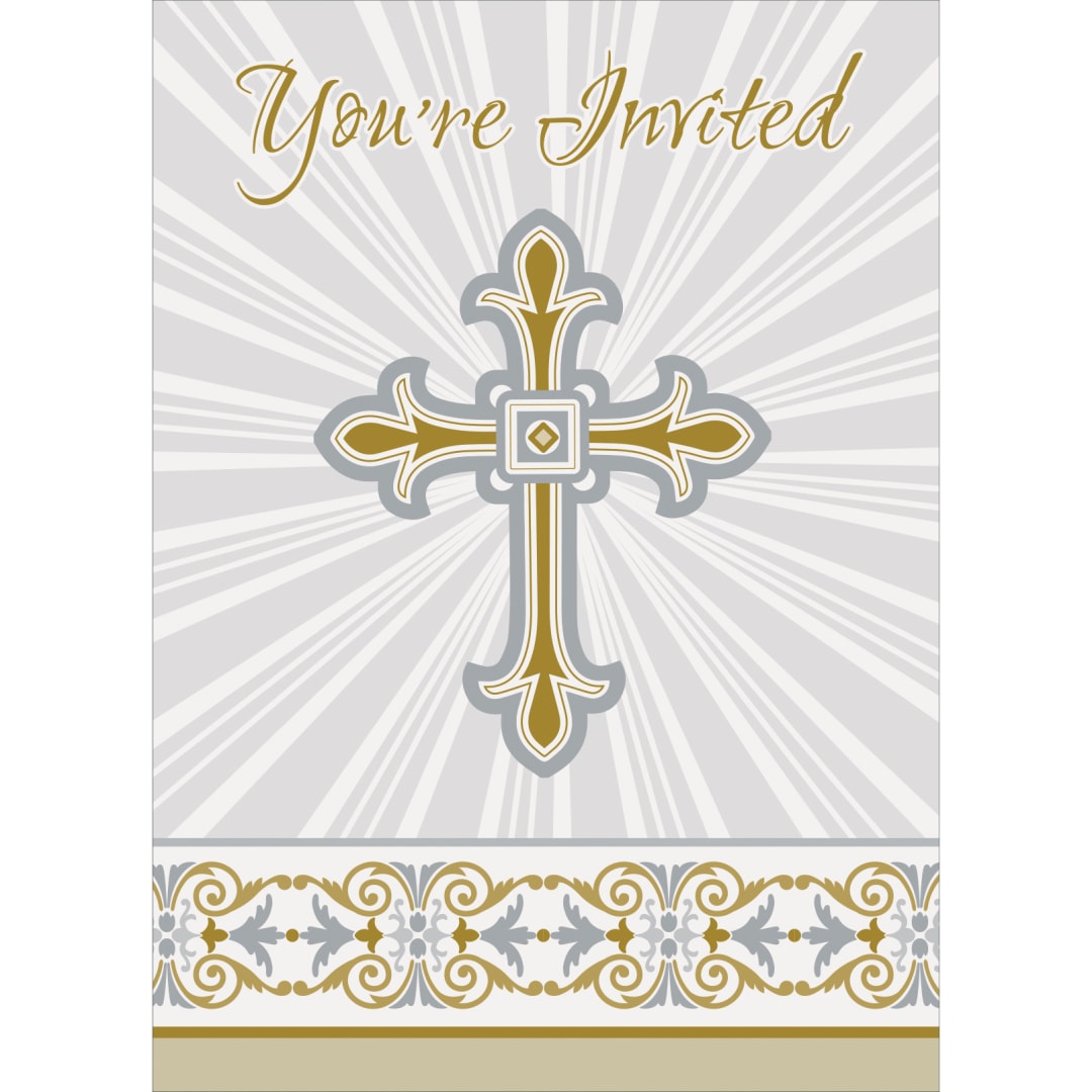Gold &amp; Silver Radiant Cross Invitations, 8ct