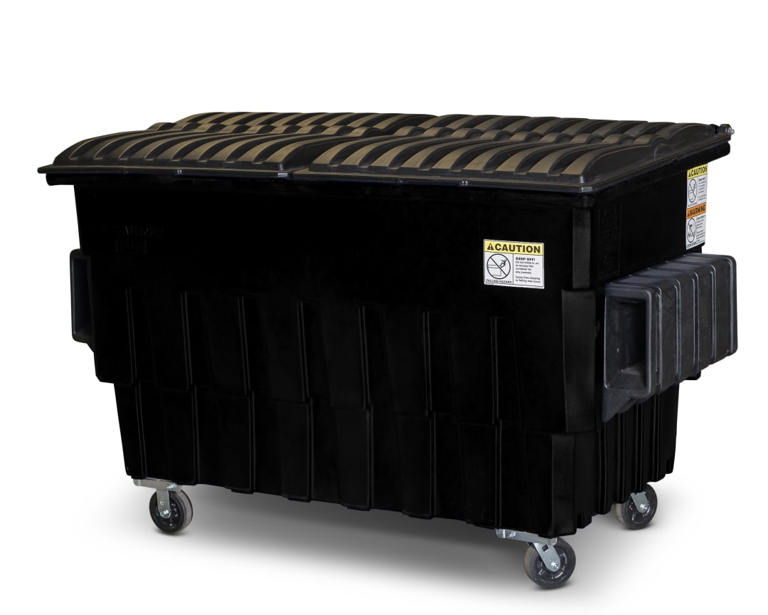 2 Cubic Yard 1000 lbs. Capacity Front Load Container (2 Standard Casters and 2 Swivel Casters) - Black