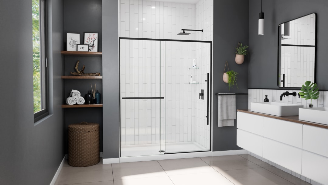 DreamLine Dawn 56 - 60 in. W x 72 in. H Semi-Frameless Sliding Shower Door in Matte Black